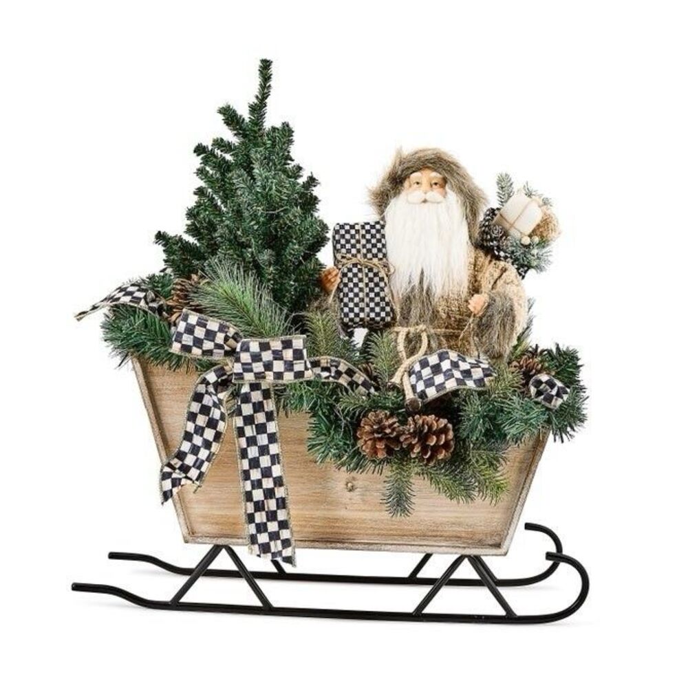 Mackenzie Childs Farmhouse Illuminated Santa In Sleigh NIB